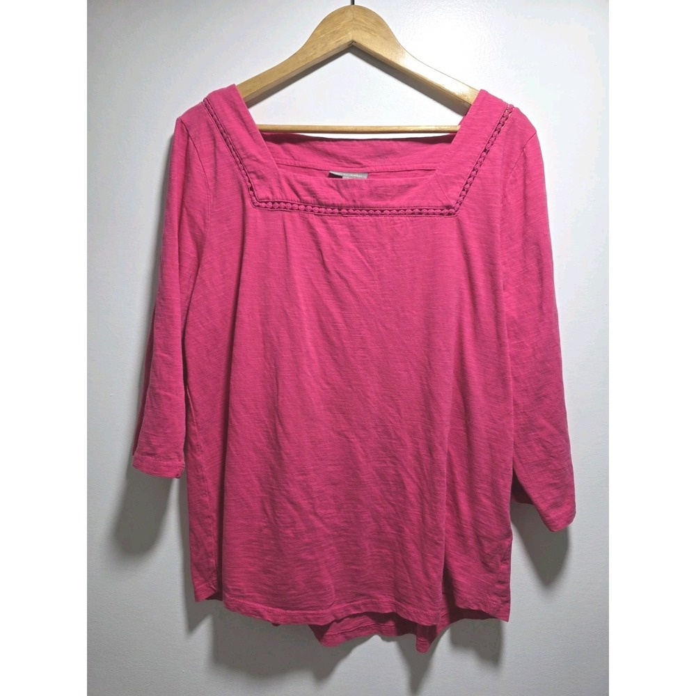 Style & Co Womens Blouse Cotton Square Neck Top Pink Size XL 3/4 Sleeve